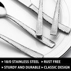 49-Piece Hammered Silverware Set with Organizer, Food-Grade Stainless Steel Flatware for 8, Cutlery Utensil Sets with Steak Knives, Rust-proof, Mirror Polished, Dishwasher Safe, Wave Hammered