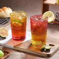 Loivttvv 6pcs Vintage Drinking Glasses Set, 12 oz Glass Cups, Embossed Ribbed Christmas Glassware Water Tumblers for Cocktail, Water, Juice, Milk, Whiskey