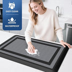 KitchenClouds [2 PCS] Kitchen Rugs Cushioned Anti-Fatigue Kitchen Mats for Floor Waterproof Kitchen Rug Set Non-Slip Comfort Standing Mat for Office, Sink, Laundry 20"×30"+20"×60",Black