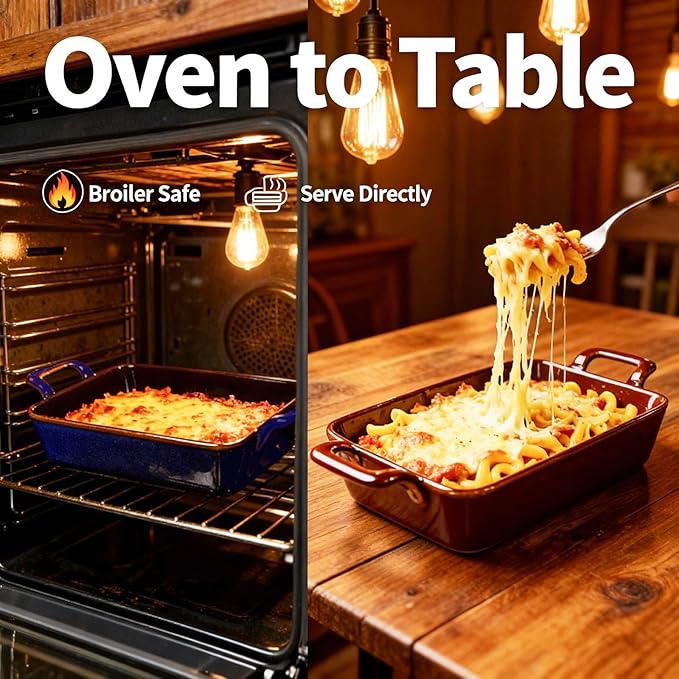 7 x 4 Au Gratin Baking Dishes for Oven Safe and Microwave Cooking and Baking, 2 piece, Heat Resistant Ceramic with Handles for Serving, Small Casserole Dish Set for 1 or 2 person servings, Blue