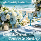 Plastic Wine Glasses, Plastic Goblets Vintage Style Cordial Unbreakable Drinking Glasses, Reusable Drinkware for Wedding Reception, Grand Event Party Supplies (48, Dusty Blue)