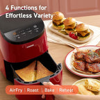 COSORI Small Air Fryer Oven 2.1 Qt, 4-in-1 Mini Airfryer, Bake, Roast, Reheat, Space-saving & Low-noise, Nonstick and Dishwasher Safe Basket, 97% less oil, Sticker with 6 Reference Guides, Red