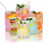 HomeVogue Hobnail Drinking Glasses Set of 12, 12oz & 15oz Vintage Glassware Set Cocktail Glass Set, Embossed Clear Water Tumbler,for Beer, Whiskey,Juice and Various Mixed Drinks (12 Pack-Clear)