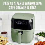 GreenLife Compact Electric Air Fryer Oven, 5.3 QT, PFAS-Free Ceramic Nonstick Drawer, 8 One Touch Digital Display, Easy View Window, Auto Shut-Off Timer, Dishwasher Safe Parts, 1500 Watts, Sage