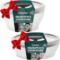 Anyday 4-Pc Microwave Cookware & Glass Food Storage Set with Glass Lids | Medium Plastic-Free Containers | Stackable Steamer with Vented Lid for Microwave-Safe Reheating & Steaming Vegetables, Rice