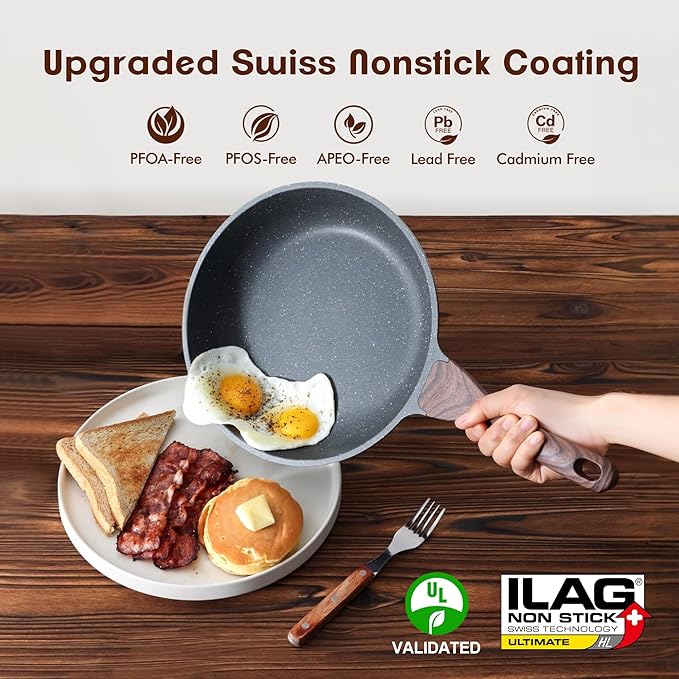 SENSARTE Nonstick Frying Pan Skillets, Swiss Granite Coating Omelette Pans, Healthy Cookware Chef's Pans, Free of Intentionally Added PFOA (9.5+11 Inch)