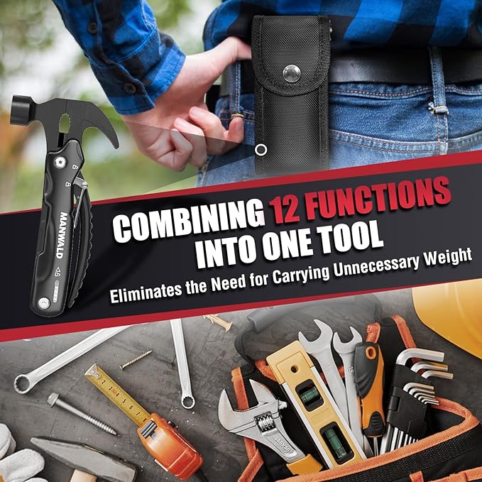 12 in 1 Multitool Hammer, Gifts for Dad, Christmas Stocking Stuffers for Men Adults, Camping Accessories Survival Gear, Cool Gadgets Gifts for Men, Husband, Boyfriends, Birthday Gifts for Him