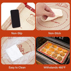 Non-Slip Silicone Baking Mat - 20x28 inch Extra Thick Pastry Mat with Measurements for Sourdough, Macarons, Bread, Pizza, Dough Rolling, Kneading, Oven Mat Heat Resistant to 480°F for Baker