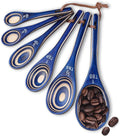 Measuring Spoons, 6pcs Durable Pakkawood Measuring Spoons Set Includes Teaspoon Tablespoon Measuring Spoon for Dry or Liquid Ingredients, Wooden Measuring Scoop for Baking Cooking (Navy Blue)