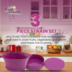 3-Piece Colander Grease Strainer Set – Purple Grease Separator with Handle, Container & Lid – Strains Bacon, Pasta, Ground Beef – BPA-Free Kitchen Gadget