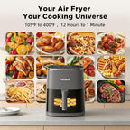 Fullwill 6QT Air Fryer with Viewing Window,12-in-1 Multi-Function Air Fry,Roast,Bake, Dehydrate, Fries,Nonstick and Dishwasher-Safe Basket,Family&friends Party,Max 400℉ Crisping 1700W,Gray