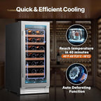 Ca'Lefort 15 Inch Wine Fridge, 33 Bottle Wine Cooler Refrigerator, 40-65°F Wine Refrigerator Glass Door, 3 LED Wine Fridge, Built-in or Freestanding Fridge for Home/Bar/Kitchen (3.0 cu.ft)