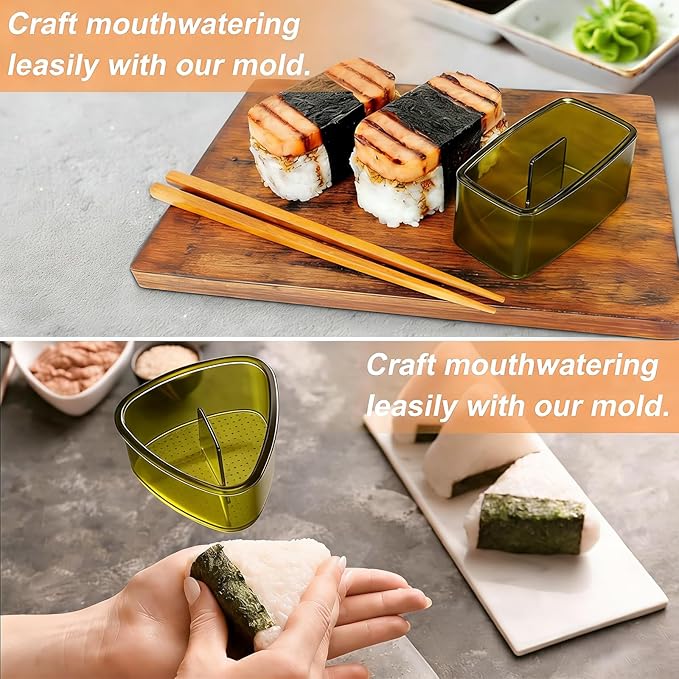 3PCS Clear Green Onigiri Rice Ball Mold Maker Kit, Musubi Press, Triangle Sushi Press for Kid Lunch Bento, Non-stick, BPA-Free
