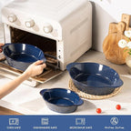 Dafuceramic Casserole Dishes for Oven Sets of 3, Ceramic Oval Baking Dish, Au Gratin Baking Pans with Handles for Roasting, Lasagna, Pie, Baking Meat & Vegetables, Blue