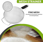 9" Large Fine Mesh Strainer with Thermo Plastic Rubber Handle - Sieve Fine Mesh Stainless Steel - Ideal Kitchen Essential to Strain Pasta, Quinoa and Rice