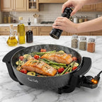 Food Party Electric Skillet with Lid Frying Pan 12 inch 6L Hot Pot Electric Pan for Cooking 110V 1100W Non-Stick PFOA FREE Hotpot