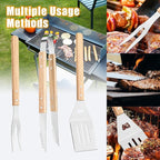 Grilling BBQ Tool Accessories Set, 3PCS Stainless Steel Spatula/Tong/Fork with Wood Handle, Barbecue Grill Utensils for Outdoor, Ideal BBQ Set Grilling Tools for Outdoor Camping Housewarming Party