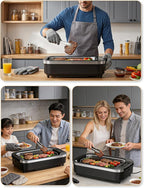 Smokeless Indoor Grill, COWSAR 1500W Electric Grill Indoor with Drip Tray & Tempered Glass Lid, Portable Non-Stick Korean BBQ Grill, 6-Level Control, 90 Min Auto Timer, Dishwasher Safe, Black