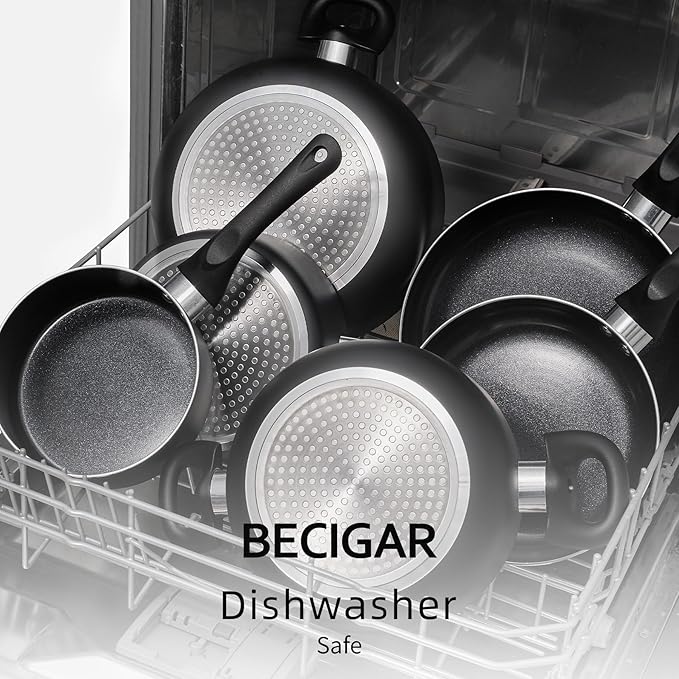BECIGAR Black Ceramic Pots and Pans Set, 15PCS Nonstick Set Ceramic Cookware Set, Nonstick Pan Pots and Pans Set Non Stick Cookware set