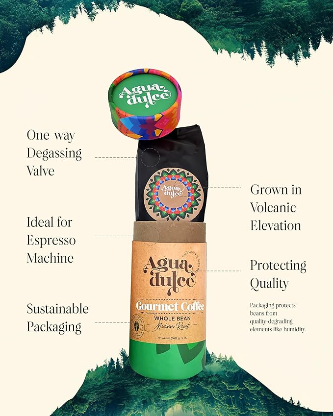 Whole Bean Coffee Medium Roast by Agua Dulce Coffee. Costa Rican Specialty Gourmet Coffee — 100% Arabica Single Origin. Pack of 1 (12 oz)