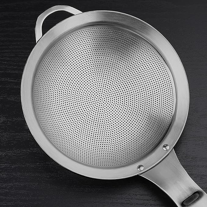 Collfa Punch Hole Sieve Fine Mesh Stainless Steel Small Colander Strainer With Handle Metal Micro Sifter Set of 2 for Kitchen Baking and Food Filter Rice,Tea,Pasta,Flour,Juice,Mini 3.55 and 4.33 Inch