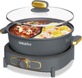 Dezin Hot Pot Electric with Divider, 6L Double-Flavor Shabu Shabu Pot, Dual Sided Removable Non-Stick Hotpot Pot Electric, 3" Depth Chinese Hot Pot with Multi-Power Control, 2 Silicone Ladles Included