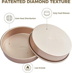 HONGBAKE Nonstick Ceramic 9 Inch Round Cake Pan Set of 2, Heavy-Duty Aluminized Steel round cake pans with Diamond Texture, Non-Toxic Cake Molds, Cake Pans Sets for Baking Cheesecake, Cream, Gold