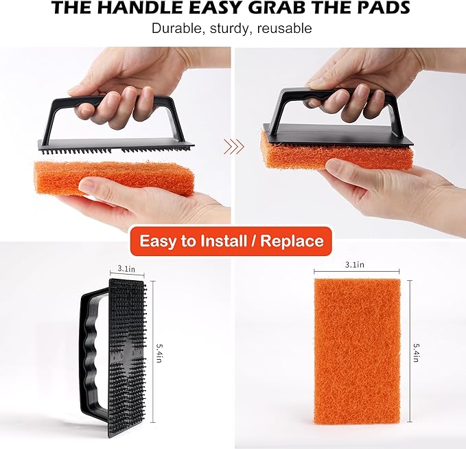 Griddle Cleaning Pads for Blackstone Flat Top, Non-Scratch Grill Scrub Pads, Bathroom Scrubbing Pads, Pool Scrub Brush, Shower Tile (22 Pads + Handle)