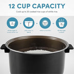 AROMA® 6-Cup (Uncooked)/ 12-Cup (Cooked) Slow Cook Rice Cooker and Brown Rice Cooker with Lift-Out Pot Handles and Silicone Storage Lid, PFAS-Free Ceramic Coating