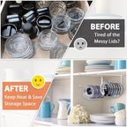 2 Pack Tumbler Lid Organizer, Horizontal Tumbler Lid Storage Hook Up to 20 Lids, Space Saving Cup Lid Holder Under Cabinet Tumbler Lid Hook for Kitchen Organizer, Paper Towel Hanger(Round&Flat, White)