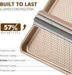 Wildone Baking Sheet Pan Set, Honeycomb Embossed Nonstick Baking Sheet 15x10 In, Thicker Carbon Steel Cookie Sheet, Even Heating Jelly Roll Pan, Champagne Gold, 2 Pack