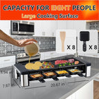 GIVENEU Raclette Grill 8 Person, 1200W Electric Indoor Table Grill with Natural Stone & Reversible Non-Stick Plate, 3-in-1 Korean BBQ Cheese Melter for Winter Family Parties & Holiday Gatherings