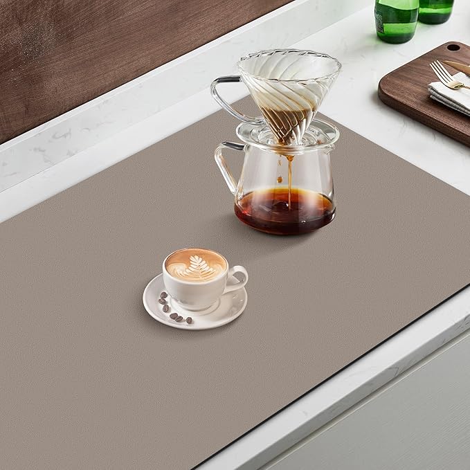 WISELIFE Coffee Mat Super Absorbent Dish Drying Mat Bar Accessories Match with Coffee Machine Large Drying Mats for Kitchen Counter 12" W x 19" L, Khaki