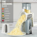 Zulay Kitchen Rotary Cheese Grater 5 Blade Cheese Shredder - Manual Hand Crank Cheese Grater With Reinforced Suction & 5 Interchangeable Drums - Easy to Use, Vegetable Chopper Round Mandoline Slicer