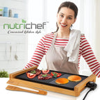 NutriChef 2 In 1 Indoor Grill & Griddle, Smokeless Nonstick Electric Grill and Griddle with Wooden Thong, 250 - 460°F Adjustable Temperature