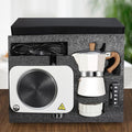 4-in-1 Moka Pot Espresso Set with Electric Stove 3 Cup Aluminum Stovetop Coffee Maker Percolator Italian Classic Mocha Coffee Machine with Powder Dispenser Filter Paper Portable Camping White