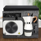 4-in-1 Moka Pot Espresso Set with Electric Stove 3 Cup Aluminum Stovetop Coffee Maker Percolator Italian Classic Mocha Coffee Machine with Powder Dispenser Filter Paper Portable Camping White