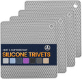 Silicone Trivet Mats 4 Heat Resistant Pot Holders Multipurpose Non-Slip Hot Pads for Kitchen Potholders, Drying mat, Jar Opener, Spoon Holder, Coaster.(Light Grey)