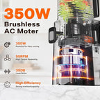 Cold Press Juicer, 5.5inch Wide Feed Chute Juicer Machine, Slow Masticating Juicer for Whole Vegetables & Fruits, Gray
