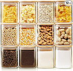 HomArtist Square Glass Jars with Bamboo Lids 17 FL OZ [Set of 12], Glass Canisters with Airtight Lids, Glass Food Storage Containers for Spice, Sugar, Tea, Candies, Cookies, Best for Kitchen & Pantry