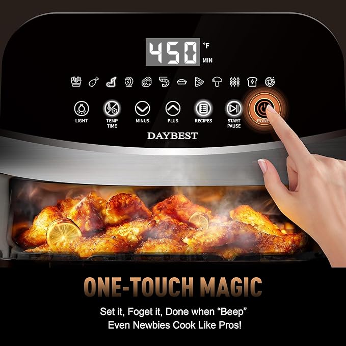 Stainless Steel Air Fryer Ceramic 12 in 1, Dual-Blazes in Steel Housing, 6QT 2-3 Servings Visible 8.27" Basket with Teflon-Free Premium Coating, 1700W, DAYBEST Dishwasher Safe Kits (Stainless Steel)