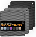 Silicone Trivet Mats 4 Heat Resistant Pot Holders Multipurpose Non-Slip Hot Pads for Kitchen Potholders, Drying mat, Jar Opener, Spoon Holder, Coaster.(Black Dark Gray)