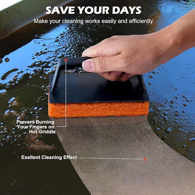 Griddle Cleaning Pads for Blackstone Flat Top, Non-Scratch Grill Scrub Pads, Bathroom Scrubbing Pads, Pool Scrub Brush, Shower Tile (22 Pads + Handle)