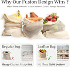 LEAFICO Reusable Produce Bags – 100% Cotton Mesh & Solid Hybrid (Medium 10x12 inch 6 Pcs) – Reusable Grocery Bags for Apples, Carrots, Bulk Vegetables – Washable, Plastic-Free, Breathable, Zero Waste