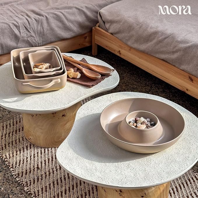 Mora Ceramic Set of 2 Baking Dishes For Casserole, Banana Bread, Brownies, Broiling, Roasting, and Baking. 7x11 in and Loaf Pans - Porcelain Serving Bakeware from Oven to Table. Freezer Safe - Mushroom