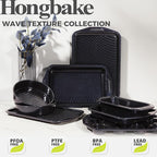 HONGBAKE 9-Piece Non Stick Baking Pans Set with Wave Texture for Reduced Oil, 0.8mm Thick Non Toxic Bakeware Sets, Includes Stackable Cookie Sheets for Oven Cooking, Cake Pan, Muffin Pan, Blue
