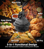 5-in-1 Portable Glass Air Fryer, 4QT & 6-Cup Glass Containers with Lids, Silicone Mat, 1500W Small Air Fryer, 90% Less Oil, Dishwasher/Freezer Safe for Single Servings, Family Meals