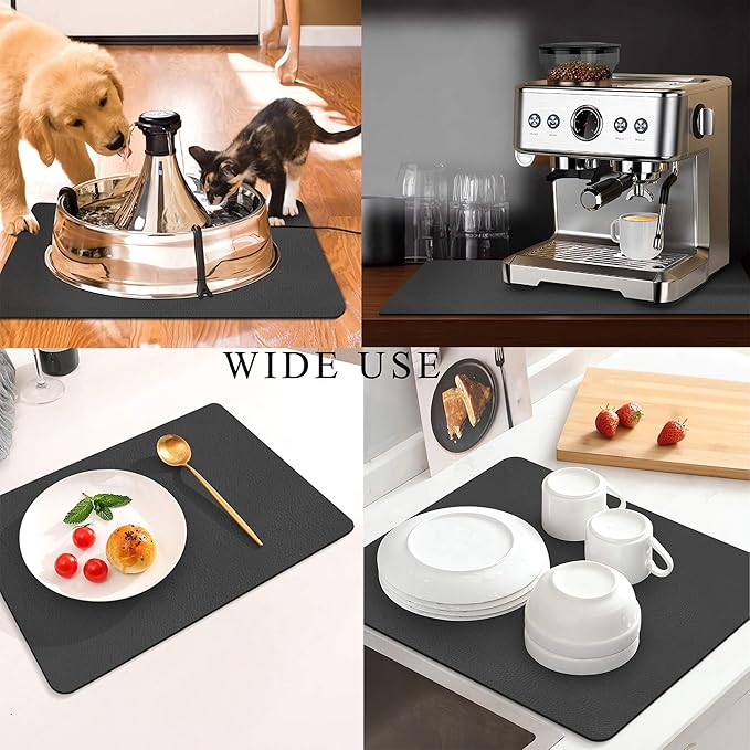 Coffee Mat for Countertops ,Coffee Bar Accessories Fit Under Coffee Maker Espresso Machine, Absorbent Hide Stain Rubber Mat for Countertop ,Dish Drying Mat for Kitchen Counter (Dark Gray, 12"x19")