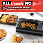 Gourmia Smokeless Indoor Grill - Air Fryer Combo with Smoke Extractor, 5 Cooking Presets, Grill, Air Fry, Roast, Bake, Dehydrate, Countertop Cooker, Glass Lid