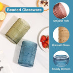 JOVGANK Colored Vintage Hobnail Drinking Glasses Set of 6, Water Tumbler 15oz, Kitchen & Bar Beaded Highball Glasses, Beverage Glass Cups for Water, Beer, Juice, Housewarming and Mother's Day Gift